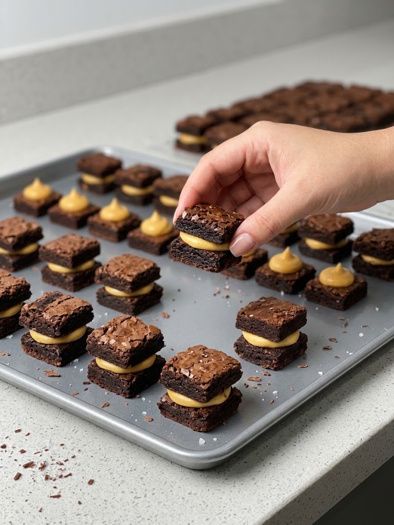 Mão segurando um brownie recheado