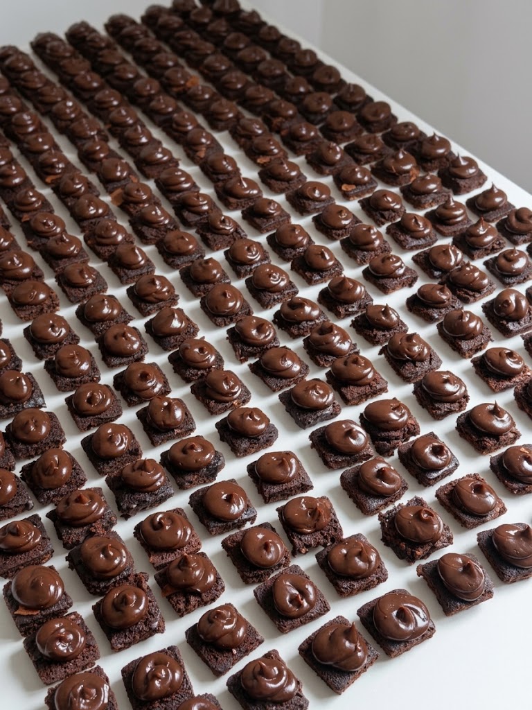 Fileiras de mini brownies com ganache